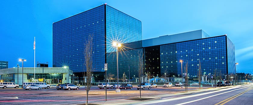 Photo of NSA Washington Headquarters at dusk.
