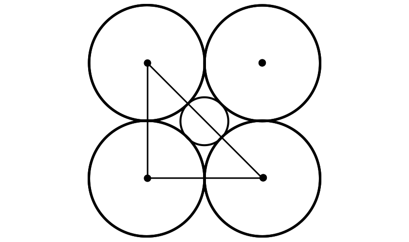 The diagram of 5 circles is shown without any region shaded. The square has been reduced to a right triangle, but the original 4 points marking the center radius of each large circle are still visible.